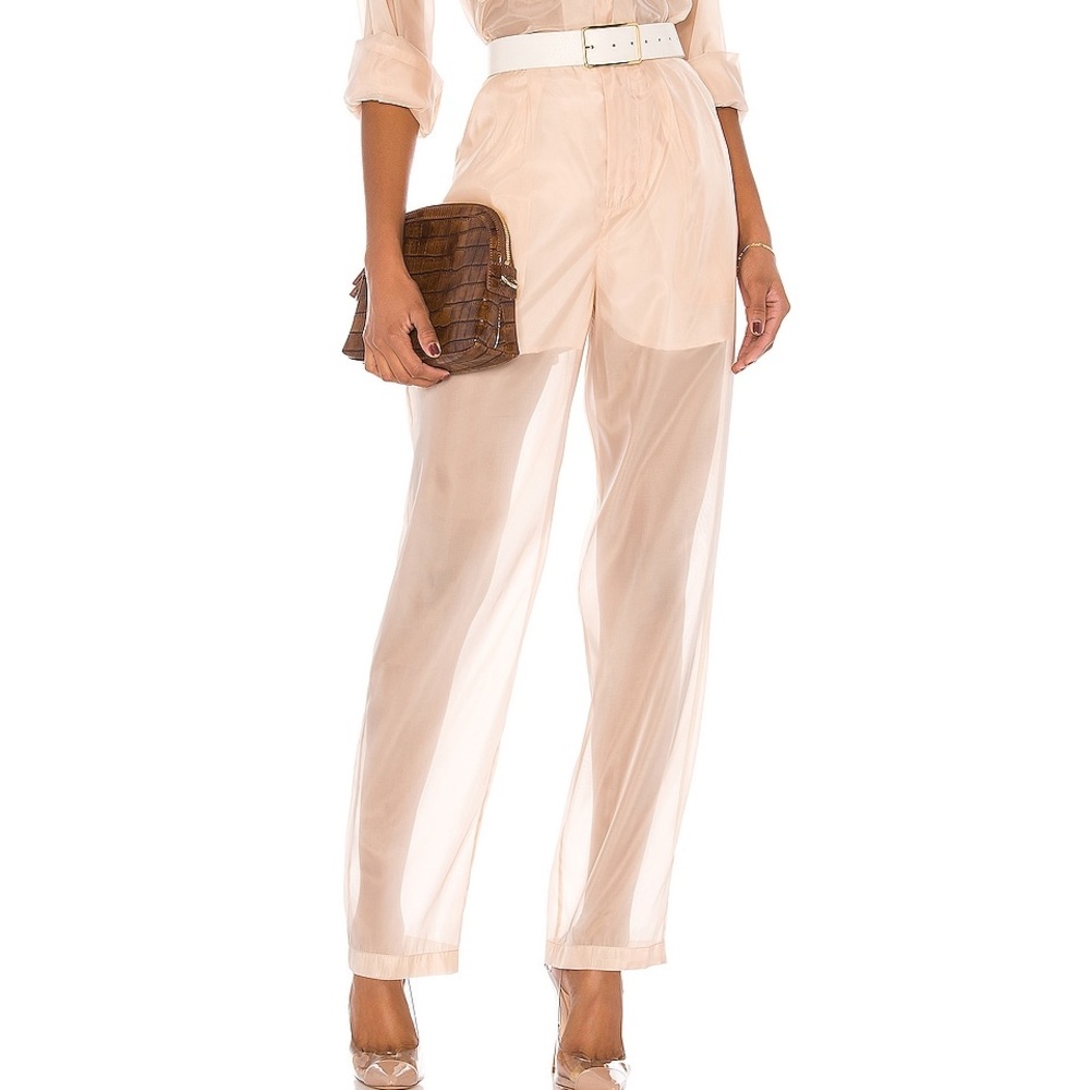 L'Academie Sheer Straight-Leg Pants in Blush
